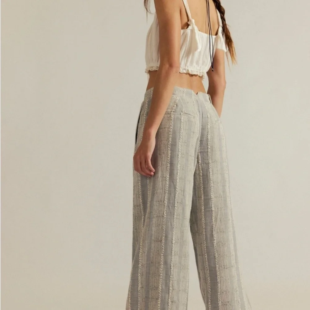 Free People Light Gray Striped Wide-Leg Pants